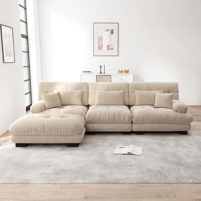 OEM Canapé D'Angle Modulable Luxueux - Canapé Nuage Surdimensionné En Forme De L Pour Salon, Canapé-lit Profond Avec Pouf, Velours Côtelé, Chenille Marron Clair - Publicité OEM Canapé D'Angle Modulable Luxueux - Canapé Nuage Surdimensionné En Forme De L Pour Salon, Canapé-lit Profond Avec Pouf, Velours Côtelé, Chenille Marron Clair - Publicité