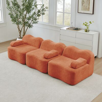 ACKERMAN Canapé Sans Ossature Modulaire 3 Places En Mousse Haute Densité 32d, Forme Ondulée Avec Assise Profonde, Coussin D'Accoudoir Amovible, Idéal Pour Salon, Orange - Publicité ACKERMAN Canapé Sans Ossature Modulaire 3 Places En Mousse Haute Densité 32d, Forme Ondulée Avec Assise Profonde, Coussin D'Accoudoir Amovible, Idéal Pour Salon, Orange - Publicité