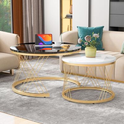 OEM Wf300416baa) Moderne Nesting Couchtisch, Couchtisch Satz Marmor Furnier Sofa Seite Nest Von Tischen Runde Endtische, Satz Von 2, Goldene Farbe Frame - Publicité OEM Wf300416baa) Moderne Nesting Couchtisch, Couchtisch Satz Marmor Furnier Sofa Seite Nest Von Tischen Runde Endtische, Satz Von 2, Goldene Farbe Frame - Publicité