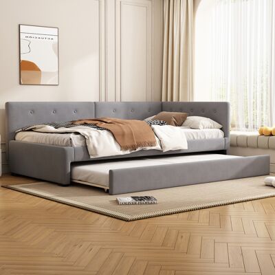 ACKERMAN Méridienne 90x200cm, Lit De Jour Avec Lit Tirant, Canapé Lit, Lit Individuel (sans Matelas), Style Minimaliste, Gris - Publicité ACKERMAN Méridienne 90x200cm, Lit De Jour Avec Lit Tirant, Canapé Lit, Lit Individuel (sans Matelas), Style Minimaliste, Gris - Publicité
