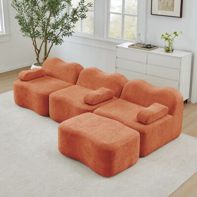 ACKERMAN Canapé Modulaire En L 3 Places Avec 1 Pouf, Mousse Haute Densité 32d, Forme Ondulée, Assise Profonde, Coussin D'Accoudoir Amovible, Pour Salon, Orange - Publicité ACKERMAN Canapé Modulaire En L 3 Places Avec 1 Pouf, Mousse Haute Densité 32d, Forme Ondulée, Assise Profonde, Coussin D'Accoudoir Amovible, Pour Salon, Orange - Publicité