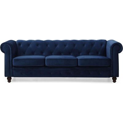 MENZZO Grand Canapé 3 Places Chesterfield Velours Bleu - Publicité MENZZO Grand Canapé 3 Places Chesterfield Velours Bleu - Publicité