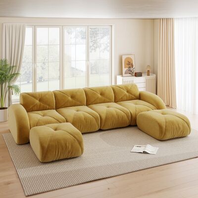 LEMONBEST Canapé D'Angle Modulable En U 4 Places, Canapé Panoramique Effet Nuage Avec 2 Poufs, Assise Profonde Pour Salon - Chenille - Jaune - Publicité LEMONBEST Canapé D'Angle Modulable En U 4 Places, Canapé Panoramique Effet Nuage Avec 2 Poufs, Assise Profonde Pour Salon - Chenille - Jaune - Publicité