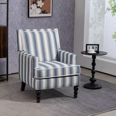 OEM Fauteuil D'Appoint Rembourré — Fauteuil De Salon Rétro, Habillé D'Un Tissu En Lin Rayé Bleu Et Blanc Et Orné D'Une Finition Cloutée. Publicité OEM Fauteuil D'Appoint Rembourré — Fauteuil De Salon Rétro, Habillé D'Un Tissu En Lin Rayé Bleu Et Blanc Et Orné D'Une Finition Cloutée. Publicité