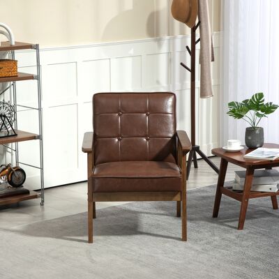OEM Fauteuil De Salon & Chambre - Cuir Synthétique, Dossier Capitonné, Pieds En Bois Massif, Design Élégant, 64x73x81cm, Marron - Publicité OEM Fauteuil De Salon & Chambre - Cuir Synthétique, Dossier Capitonné, Pieds En Bois Massif, Design Élégant, 64x73x81cm, Marron - Publicité