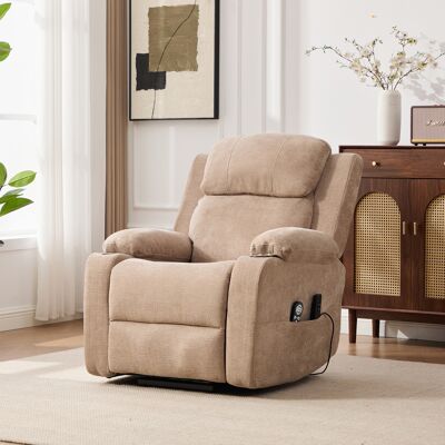 ACKERMAN Fauteuil Relax Électrique Multifonctionnel Avec Aide Au Relevage, Fonction Massage Et Chaleur, Dossier Et Repose-pieds Réglables Ainsi Que Poches De Rangement Latérales Et Porte-gobelet. Taupe - Publicité ACKERMAN Fauteuil Relax Électrique Multifonctionnel Avec Aide Au Relevage, Fonction Massage Et Chaleur, Dossier Et Repose-pieds Réglables Ainsi Que Poches De Rangement Latérales Et Porte-gobelet. Taupe - Publicité
