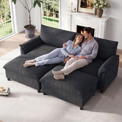 ACKERMAN Canapé D'Angle Modulable Cloud, Canapé Confortable Pour Le Salon, Design D'Angle En U, Assise Profonde, Canapé Cloud Extra-large Avec 2 Poufs Amovibles, Dossier Haut, Noir, 216 × 82 × 77 Cm - Publicité ACKERMAN Canapé D'Angle Modulable Cloud, Canapé Confortable Pour Le Salon, Design D'Angle En U, Assise Profonde, Canapé Cloud Extra-large Avec 2 Poufs Amovibles, Dossier Haut, Noir, 216 × 82 × 77 Cm - Publicité