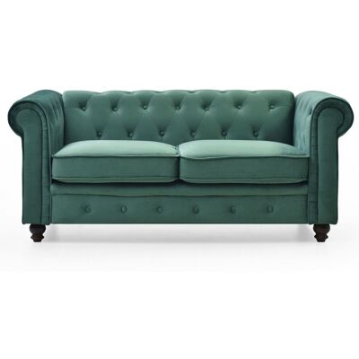 MENZZO Grand Canapé 2 Places Chesterfield Velours Vert - Publicité MENZZO Grand Canapé 2 Places Chesterfield Velours Vert - Publicité