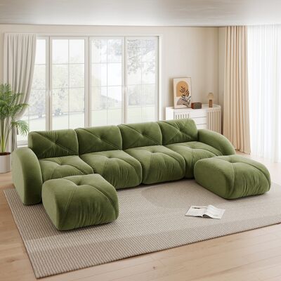 LEMONBEST Canapé D'Angle Modulable En U 4 Places, Canapé Panoramique Effet Nuage Avec 2 Poufs, Assise Profonde Pour Salon - Chenille - Vert - Publicité LEMONBEST Canapé D'Angle Modulable En U 4 Places, Canapé Panoramique Effet Nuage Avec 2 Poufs, Assise Profonde Pour Salon - Chenille - Vert - Publicité