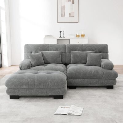 OEM Canapé D'Angle Cloud Pour Salon, Canapé Deux Places En Chenille Grise Avec 2 Coussins Lombaires Et 2 Coussins Décoratifs, Canapé Capitonné Avec Larges Accoudoirs Et Pouf. Publicité OEM Canapé D'Angle Cloud Pour Salon, Canapé Deux Places En Chenille Grise Avec 2 Coussins Lombaires Et 2 Coussins Décoratifs, Canapé Capitonné Avec Larges Accoudoirs Et Pouf. Publicité