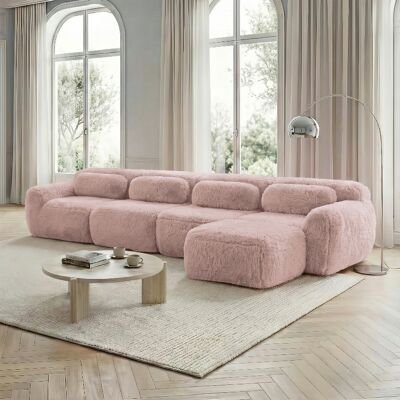ACKERMAN Canapé 4 Places, Tissu Pelucheux Premium, Combinaison Multiple, Fond Antidérapant, Avec Coussins. Support Ergonomique, Mousse Haute Élasticité, Adapté Pour Salon, Chambre, Rose - Publicité ACKERMAN Canapé 4 Places, Tissu Pelucheux Premium, Combinaison Multiple, Fond Antidérapant, Avec Coussins. Support Ergonomique, Mousse Haute Élasticité, Adapté Pour Salon, Chambre, Rose - Publicité