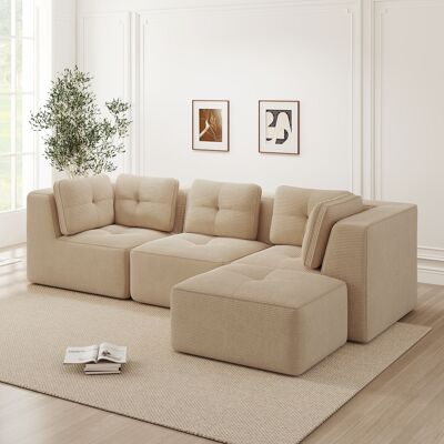 ACKERMAN Canapé D'Angle En L Sans Ossature, Canapé D'Angle Modulaire, Canapé D'Angle Avec Pouf, Canapé En Cord Modulaire, Canapé 3 Places En Cord Avec Assise Profonde Pour Salon, Pas De Montage Requis, Beige - Publicité ACKERMAN Canapé D'Angle En L Sans Ossature, Canapé D'Angle Modulaire, Canapé D'Angle Avec Pouf, Canapé En Cord Modulaire, Canapé 3 Places En Cord Avec Assise Profonde Pour Salon, Pas De Montage Requis, Beige - Publicité