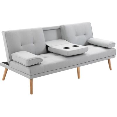 OEM Homcom Canapé Convertible 3 Places, Canapé-lit Rembourré Avec Dossier Réglable 3 Niveaux, 2 Coussins Et 2 Porte-gobelets Intégrés, Tissu De Lin, Pour Salon, Chambre D'Amis, Petit Espace, Gris Clair - Publicité OEM Homcom Canapé Convertible 3 Places, Canapé-lit Rembourré Avec Dossier Réglable 3 Niveaux, 2 Coussins Et 2 Porte-gobelets Intégrés, Tissu De Lin, Pour Salon, Chambre D'Amis, Petit Espace, Gris Clair - Publicité