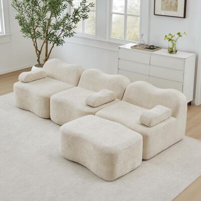OEM Canapé D'Angle Modulable 3 Places Sans Structure, Avec Pouf, Mousse Haute Densité 32d, Design Ondulé, Assises Profondes Et Accoudoirs Réglables. Idéal Pour Le Salon. Beige. Publicité OEM Canapé D'Angle Modulable 3 Places Sans Structure, Avec Pouf, Mousse Haute Densité 32d, Design Ondulé, Assises Profondes Et Accoudoirs Réglables. Idéal Pour Le Salon. Beige. Publicité