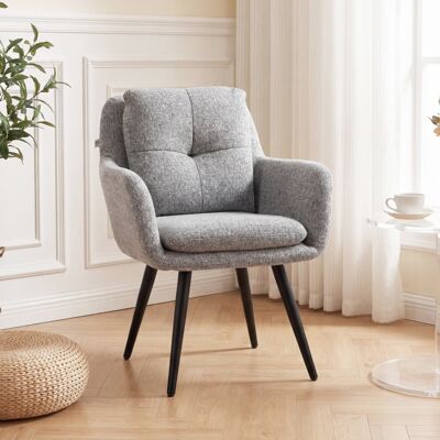 ALLAUVE Chaise D'Accent Contemporaine, Fauteuil Capitonné À Piètement Métallique, Style Lin, Gris Clair - Publicité ALLAUVE Chaise D'Accent Contemporaine, Fauteuil Capitonné À Piètement Métallique, Style Lin, Gris Clair - Publicité