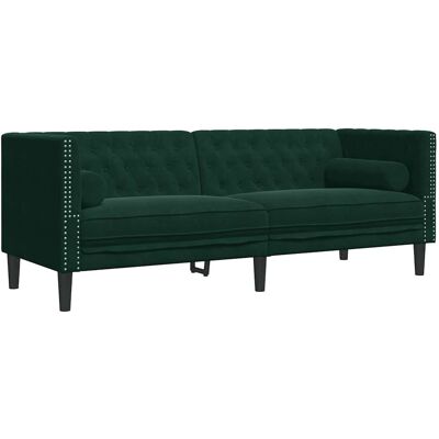DESIGN IN Canapé Sofa Chesterfield Avec Traversins 3 Places Vert Foncé Velours - Publicité DESIGN IN Canapé Sofa Chesterfield Avec Traversins 3 Places Vert Foncé Velours - Publicité