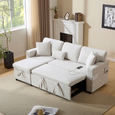 ACKERMAN Canapé-lit D'Angle, Canapé En L, Canapé Convertible, Extensible, Avec Rangement Et Étagère Intégrée, Beige - Publicité ACKERMAN Canapé-lit D'Angle, Canapé En L, Canapé Convertible, Extensible, Avec Rangement Et Étagère Intégrée, Beige - Publicité