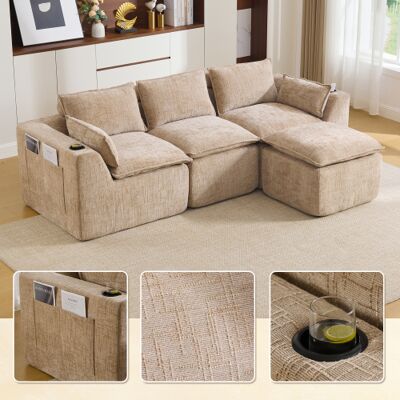 XISRENS Canapé Modulable 3 Places Avec Repose-pieds, Coussins, Porte-gobelets Et 2 Poches Latérales Inclus. Garnissage En Mousse Et Ressorts. Idéal Pour Le Salon (tissu Chenille Kaki). Publicité XISRENS Canapé Modulable 3 Places Avec Repose-pieds, Coussins, Porte-gobelets Et 2 Poches Latérales Inclus. Garnissage En Mousse Et Ressorts. Idéal Pour Le Salon (tissu Chenille Kaki). Publicité