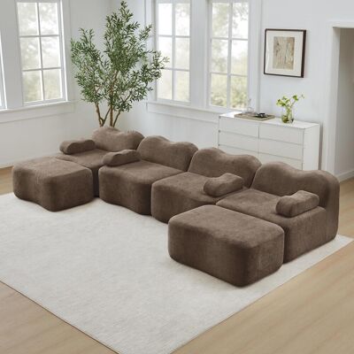OEM Ce Canapé D'Angle Modulable Quatre Places En Forme De U, Sans Structure Apparente, Est Livré Avec Deux Poufs. Il Présente Un Design Ondulé, Un Rembourrage En Mousse Haute Densité 32d, - Publicité OEM Ce Canapé D'Angle Modulable Quatre Places En Forme De U, Sans Structure Apparente, Est Livré Avec Deux Poufs. Il Présente Un Design Ondulé, Un Rembourrage En Mousse Haute Densité 32d, - Publicité