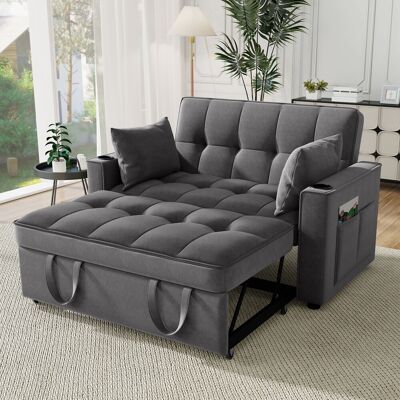 LEMONBEST Canapé Convertible 2 Places 137x76,5x83 Cm En Velours Gris Avec Dossier 3 Positions, Porte-gobelets Et Coussins - Publicité LEMONBEST Canapé Convertible 2 Places 137x76,5x83 Cm En Velours Gris Avec Dossier 3 Positions, Porte-gobelets Et Coussins - Publicité