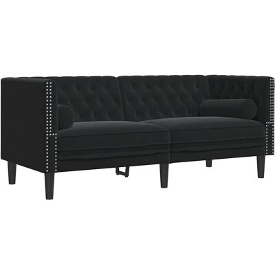 DESIGN IN Canapé Sofa Chesterfield Avec Traversins 2 Places Noir Velours - Publicité DESIGN IN Canapé Sofa Chesterfield Avec Traversins 2 Places Noir Velours - Publicité