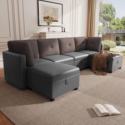 OEM Canapé D'Angle Modulable En U À 6 Modules Avec Rangement – Canapé D'Angle Multifonctionnel Pour Salon, Convertible En Canapé D'Angle/lit De Jour/fauteuil, Velours Et Velours Côtelé Contrastés, Mousse - Publicité OEM Canapé D'Angle Modulable En U À 6 Modules Avec Rangement – Canapé D'Angle Multifonctionnel Pour Salon, Convertible En Canapé D'Angle/lit De Jour/fauteuil, Velours Et Velours Côtelé Contrastés, Mousse - Publicité