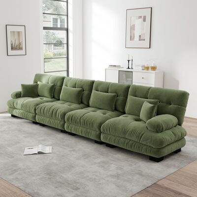 ARRIGONI Canapé D’angle Modulaire 4 Places À Assise Profonde, Canapé-lit En Chenille Confortablement Rembourré Pour Salon, Appartement, Studio Et Bureau, Vert - Publicité ARRIGONI Canapé D’angle Modulaire 4 Places À Assise Profonde, Canapé-lit En Chenille Confortablement Rembourré Pour Salon, Appartement, Studio Et Bureau, Vert - Publicité
