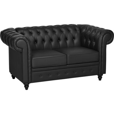 VIVACASA Canapé Chesterfield 2 Places Noir Similicuir Coussin Amovible 160x84x80 Classique - Publicité VIVACASA Canapé Chesterfield 2 Places Noir Similicuir Coussin Amovible 160x84x80 Classique - Publicité