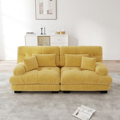ARRIGONI Canapé D’angle Cloud Pour Salon, Canapé Deux Places En Chenille Avec 2 Coussins Lombaires Et 2 Coussins Décoratifs, Structure En Bois Massif, Jaune - Publicité ARRIGONI Canapé D’angle Cloud Pour Salon, Canapé Deux Places En Chenille Avec 2 Coussins Lombaires Et 2 Coussins Décoratifs, Structure En Bois Massif, Jaune - Publicité