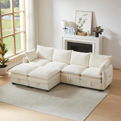 OEM Canapé D'Angle En U Avec Espace De Rangement, Ensemble De Canapé Modulable Composé De Quatre Éléments D'Assise Et De Deux Poufs, Canapé Moderne Avec Coussins Et Coussins D'Accoudoirs, Revêtement En Ch - Publicité OEM Canapé D'Angle En U Avec Espace De Rangement, Ensemble De Canapé Modulable Composé De Quatre Éléments D'Assise Et De Deux Poufs, Canapé Moderne Avec Coussins Et Coussins D'Accoudoirs, Revêtement En Ch - Publicité