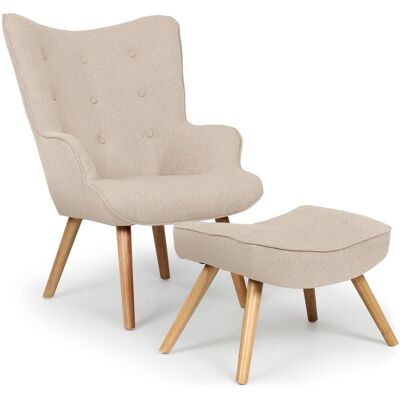 MENZZO Fauteuil Scandinave + Pouf Lylou Tissu Beige - Publicité MENZZO Fauteuil Scandinave + Pouf Lylou Tissu Beige - Publicité