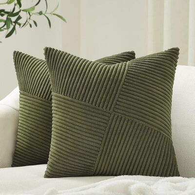 Vision Lot De 2 Housses De Coussin Décoratives Vert Olive 45 X 45 Cm Pour Canapé-lit Boho Home Decor Doux Velours Côtelé Patchwork Motif À Rayures Moulin À Vent Texturé - Publicité Vision Lot De 2 Housses De Coussin Décoratives Vert Olive 45 X 45 Cm Pour Canapé-lit Boho Home Decor Doux Velours Côtelé Patchwork Motif À Rayures Moulin À Vent Texturé - Publicité