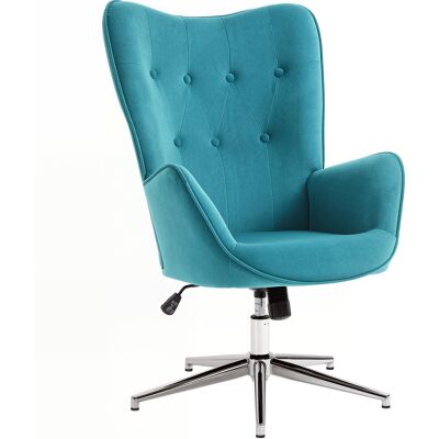 ARRIGONI Fauteuil De Salon Pivotant Avec Hauteur Réglable, Dossier Capitonné, Tissu Aspect Velours, Bleu - Publicité ARRIGONI Fauteuil De Salon Pivotant Avec Hauteur Réglable, Dossier Capitonné, Tissu Aspect Velours, Bleu - Publicité