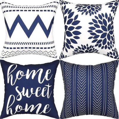 LEDE Lot De 4 Housses De Coussin Décoratives 45 X 45 Cm, Motif Géométrique Carré Pour Extérieur, Style Moderne, Pour Canapé, Chambre Ou Voiture, Bleu. Publicité LEDE Lot De 4 Housses De Coussin Décoratives 45 X 45 Cm, Motif Géométrique Carré Pour Extérieur, Style Moderne, Pour Canapé, Chambre Ou Voiture, Bleu. Publicité