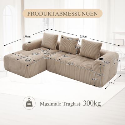 ALLAUVE Canapé Modulaire Kaki En Velours Côtelé – 3 Coussins Inclus, Poche De Rangement Et Porte-verre. Confort Premium Pour Assises Prolongées, Idéal Salon Ou Bureau. Doux Et Pratique. Publicité ALLAUVE Canapé Modulaire Kaki En Velours Côtelé – 3 Coussins Inclus, Poche De Rangement Et Porte-verre. Confort Premium Pour Assises Prolongées, Idéal Salon Ou Bureau. Doux Et Pratique. Publicité