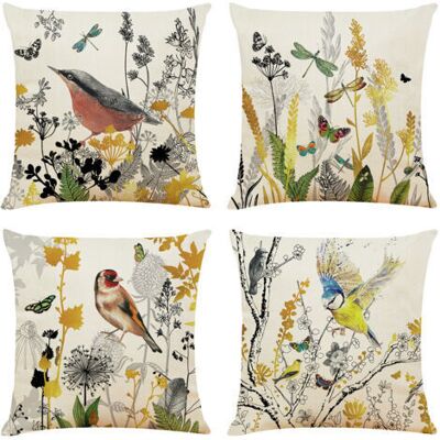 OEM Royaluxe-lot De 4 Housses De Coussin Carrées À Motif De Fleurs Et D'Oiseaux Pour Canapé, Salon, Chambre À Coucher, Bureau, Porche, 45 X 45 Cm - Publicité OEM Royaluxe-lot De 4 Housses De Coussin Carrées À Motif De Fleurs Et D'Oiseaux Pour Canapé, Salon, Chambre À Coucher, Bureau, Porche, 45 X 45 Cm - Publicité