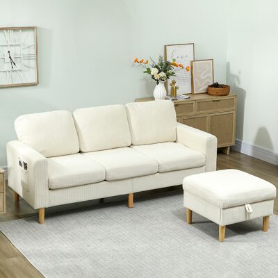 OEM Canapé 3 Places Avec Repose-pieds - Velours Côtelé, Assise & Dossier Rembourrés, 192x138x85cm, Beige - Publicité OEM Canapé 3 Places Avec Repose-pieds - Velours Côtelé, Assise & Dossier Rembourrés, 192x138x85cm, Beige - Publicité
