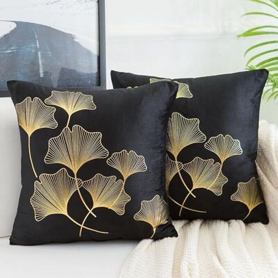 OEM Housse De Coussin 45x45cm Flanelle Noire Avec Feuilles De Ginkgo Dorées, Douce Et Élégante, Lot De 2 Pour Canapé Et Chambre - Publicité OEM Housse De Coussin 45x45cm Flanelle Noire Avec Feuilles De Ginkgo Dorées, Douce Et Élégante, Lot De 2 Pour Canapé Et Chambre - Publicité