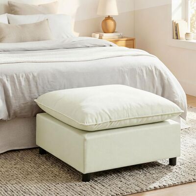 PZCC Pouf Ottoman Moderne En Tissu Avec Pieds En Plastique Pour Salon Et Chambre, 75 Cm, Blanc Crème - Publicité PZCC Pouf Ottoman Moderne En Tissu Avec Pieds En Plastique Pour Salon Et Chambre, 75 Cm, Blanc Crème - Publicité