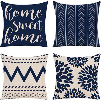 OEM Lot De 4 Housses De Coussin Décoratives Pour Canapé, Salon, Extérieur - 45 X 45 Cm - Bleu - Publicité OEM Lot De 4 Housses De Coussin Décoratives Pour Canapé, Salon, Extérieur - 45 X 45 Cm - Bleu - Publicité