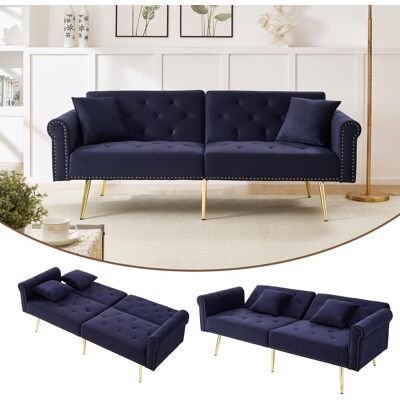 OEM Canapé-lit Deux Places Moderne – Revêtu De Velours, Avec Dossier Inclinable En Trois Positions Et Pieds En Métal Doré. Ce Canapé Élégant Se Transforme En Couchage : Peu Encombrant Et Résistant, - Publicité OEM Canapé-lit Deux Places Moderne – Revêtu De Velours, Avec Dossier Inclinable En Trois Positions Et Pieds En Métal Doré. Ce Canapé Élégant Se Transforme En Couchage : Peu Encombrant Et Résistant, - Publicité