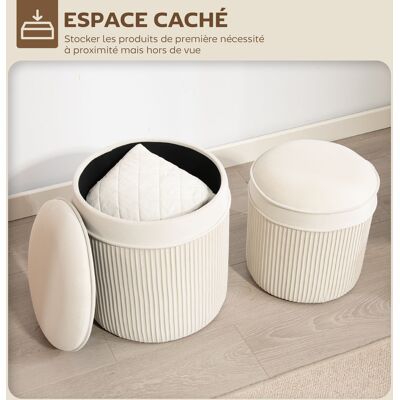 OEM Lot De 2 Poufs Rangement Velours Repose-pieds Gigognes Couvercle Amovible Ø36/32 Cm Crème - Publicité OEM Lot De 2 Poufs Rangement Velours Repose-pieds Gigognes Couvercle Amovible Ø36/32 Cm Crème - Publicité