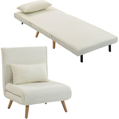 OEM Fauteuil Chauffeuse Convertible 3 En 1 Lit Place Dossier 5 Positions Tissu Avec Coussin Crème - Publicité OEM Fauteuil Chauffeuse Convertible 3 En 1 Lit Place Dossier 5 Positions Tissu Avec Coussin Crème - Publicité