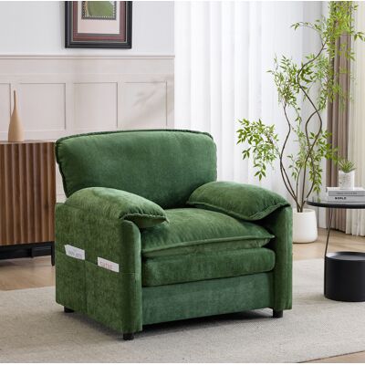BEAOK Canapé 1 Place En Chenille Vert Foncé Avec Poches De Rangement Latérales - Publicité BEAOK Canapé 1 Place En Chenille Vert Foncé Avec Poches De Rangement Latérales - Publicité