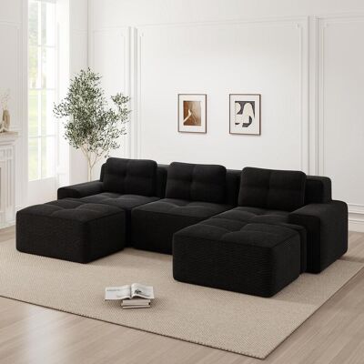 OEM Canapé Modulable Cloud En Forme De U Sans Structure, Canapé Modulable Avec Pouf, Canapé Cloud Modulable, Canapé Cloud 3 Places En Velours Côtelé Pour Salon, Canapé Sans Montage, Noir - Publicité OEM Canapé Modulable Cloud En Forme De U Sans Structure, Canapé Modulable Avec Pouf, Canapé Cloud Modulable, Canapé Cloud 3 Places En Velours Côtelé Pour Salon, Canapé Sans Montage, Noir - Publicité