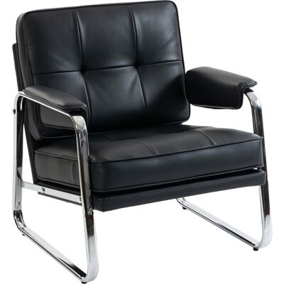 OEM Fauteuil Élégant En Simili Cuir, Grande Assise Confortable, Accoudoirs, Pieds En Acier, Noir Pour Salon Et Chambre - Publicité OEM Fauteuil Élégant En Simili Cuir, Grande Assise Confortable, Accoudoirs, Pieds En Acier, Noir Pour Salon Et Chambre - Publicité