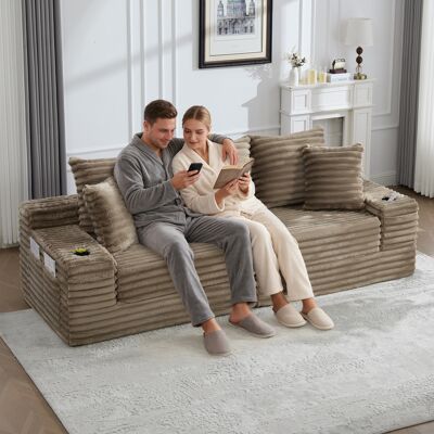 DEVOKO Canapé De Compression Kaki En Velours Côtelé À Dossier Haut, Coussins Et Poches Latérales, Convertible En Canapé - Publicité DEVOKO Canapé De Compression Kaki En Velours Côtelé À Dossier Haut, Coussins Et Poches Latérales, Convertible En Canapé - Publicité