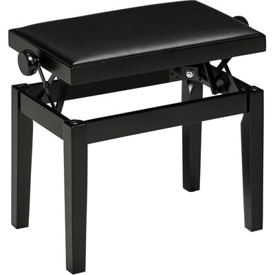 ARRIGONI Banc De Piano Reglable En Hauteur Finition Brillante Simili Cuir Et Bois D'Hevea Noir 63x33x56 Cm - Publicité ARRIGONI Banc De Piano Reglable En Hauteur Finition Brillante Simili Cuir Et Bois D'Hevea Noir 63x33x56 Cm - Publicité