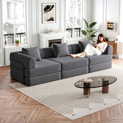 ACKERMAN Canapé-lit 2 En 1 En Chenille Avec Compartiment De Rangement Dans L'Accoudoir, Trois Cadres Métalliques Et De Multiples Options De Configuration. Publicité ACKERMAN Canapé-lit 2 En 1 En Chenille Avec Compartiment De Rangement Dans L'Accoudoir, Trois Cadres Métalliques Et De Multiples Options De Configuration. Publicité