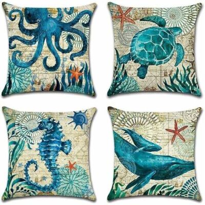 OEM Lot De 4 Housses De Coussin D'Extérieur Imperméables À Motif Marin Bleu, Pour Canapé, Terrasse, Jardin, Salon, Chambre, 45 X 45 Cm. Publicité OEM Lot De 4 Housses De Coussin D'Extérieur Imperméables À Motif Marin Bleu, Pour Canapé, Terrasse, Jardin, Salon, Chambre, 45 X 45 Cm. Publicité
